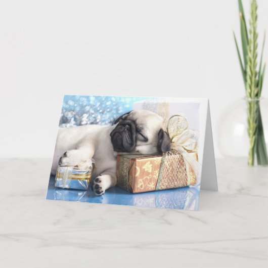 Van het puppypug en Kerstmis van de slaap giften Feestdagen Kaart (Voorkant)