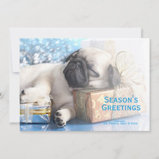 Van het puppypug en Kerstmis van de slaap giften Feestdagenkaart (Voorkant)