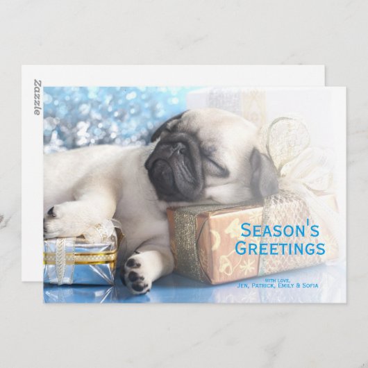 Van het puppypug en Kerstmis van de slaap giften Feestdagenkaart (Voorkant / Achterkant)