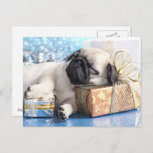 Van het puppypug en Kerstmis van de slaap giften Feestdagenkaart (Voorkant / Achterkant)