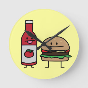 Van het snelle voedselvrienden van de hamburger en ronde klok