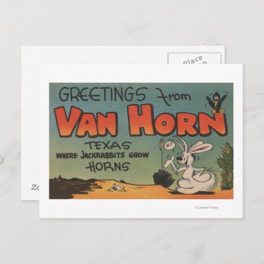 Van Horn, Texas (Jackrabbit & Crow) Briefkaart (Voorkant / Achterkant)