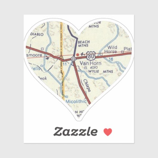 Van Horn Texas Retro kaart Sticker (Vel)