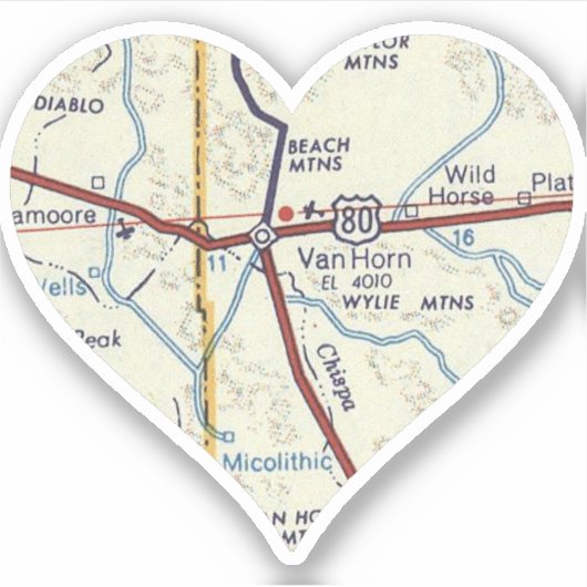 Van Horn Texas Retro kaart Sticker (Voorkant)