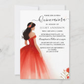 Van Hot Roze Kroon Tiara Zwart Kant Rode Quinceane Kaart (Voorkant)