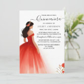 Van Hot Roze Kroon Tiara Zwart Kant Rode Quinceane Kaart (Staand voorkant)