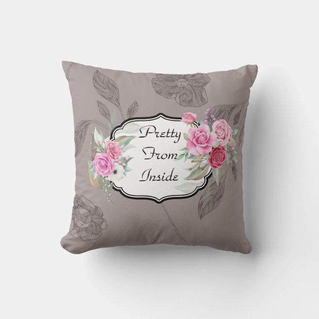  van Inside Taupe floral Pillow Kussen (Voorkant)