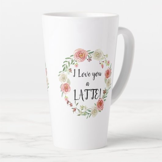 Van je houden een LATTE Waterverf Floral Wreated R Latte Mok (Rechterhoek)