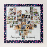 Van je houden naar stuifmeel Harten 36 Fotoharten Legpuzzel<br><div class="desc">Creëer je eigen hartvormig Foto Collage met 36 favoriete afbeeldingen, trouwfoto's, enzovoort. Het ontwerp is geletterd met een schattige titel, "hou van je aan stukken" in handgeschreven script. De collage omvat een verscheidenheid van landschap, portret en vierkant instagram formaten om u overvloed van opties te geven wanneer het plaatsen van...</div>