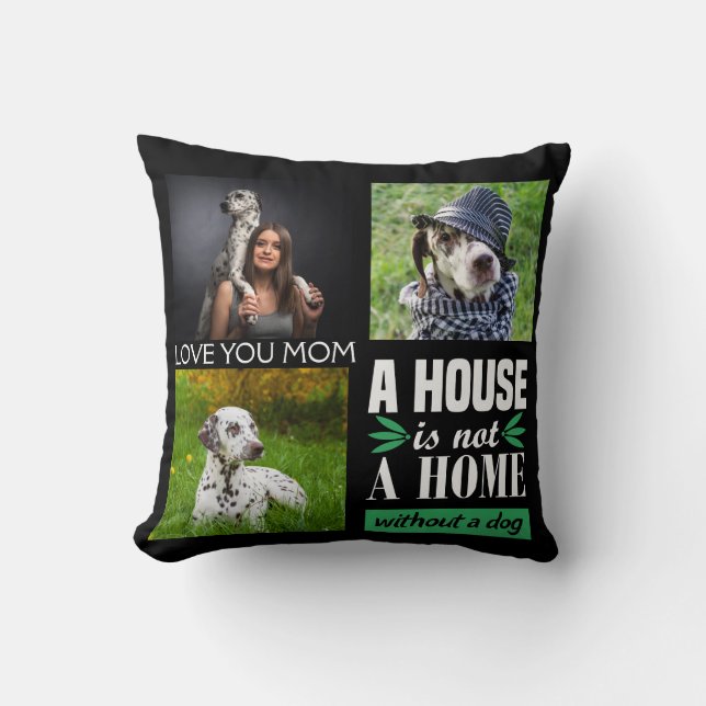 Van je mam zwart, aangepast collage en hondenquote kussen (Voorkant)