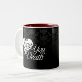 Van jou tot Dood - Zwarte Gothic Damask Tweekleurige Koffiemok (Voorkant links)