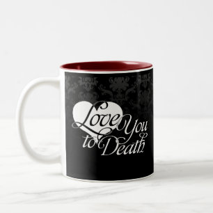 Van jou tot Dood - Zwarte Gothic Damask Tweekleurige Koffiemok
