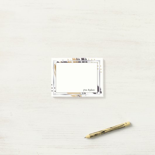 VAN JOUW NAAM | Gouden en zwarte penseelstreken Post-it® Notes (Op bureau)