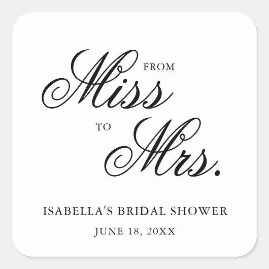 Van juffrouw tot mevrouw Elegante kalligrafie Brui Vierkante Sticker (Voorkant)