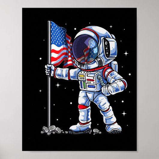 van juli astronaut VS Amerikaanse vlag grappige pa Poster (Voorkant)