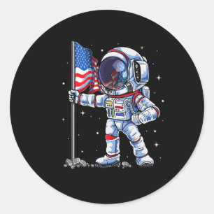 van juli astronaut VS Amerikaanse vlag grappige pa Ronde Sticker