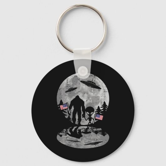 Van Juli Bigfoot Alien Ufo Grappige Patriottische  Sleutelhanger (Voorkant)