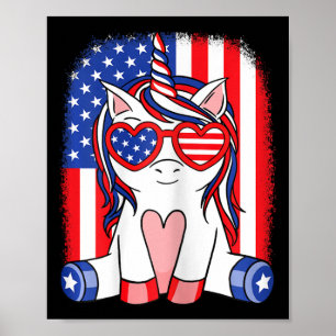 van juli eenhoorn Amerikaanse vlag patriottische v Poster