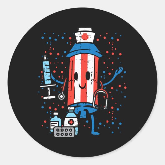 Van Juli Firecracker Verpleegster Grappig Amerika Ronde Sticker (Voorkant)