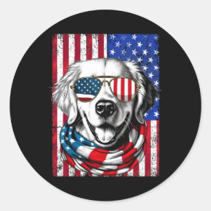 Van juli Golden Retriever Hond Amerikaanse vlag US Ronde Sticker