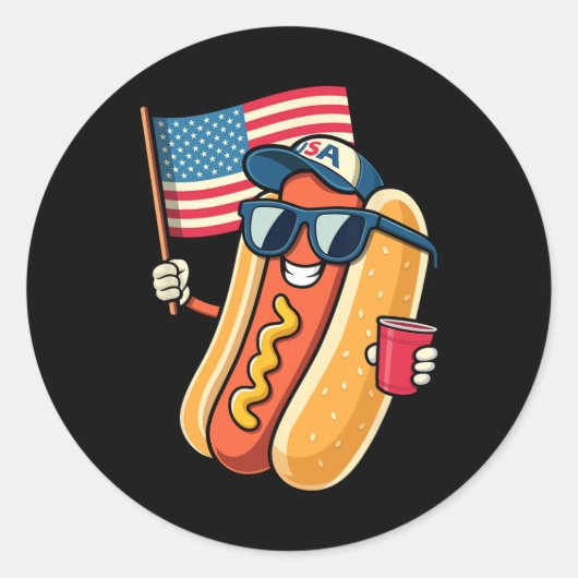 van juli hotdog grappig vierde juli patriottische  ronde sticker (Voorkant)