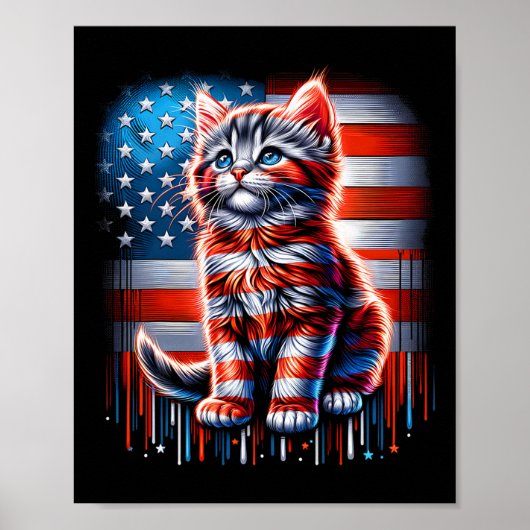 van juli kat VS vlag Schattige kitten herdenkingsd Poster (Voorkant)