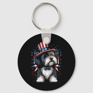 Van juli Patriottische Bearded Collie Hond US vlag Sleutelhanger