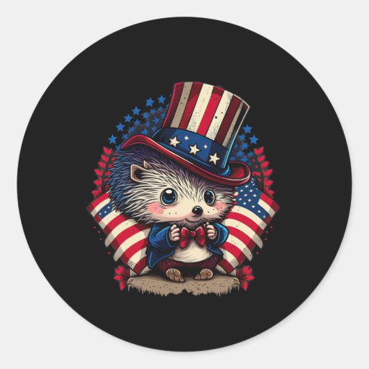 van juli Patriottische egel Amerikaanse vlag Ronde Sticker (Voorkant)