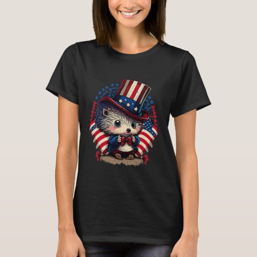 van juli Patriottische egel Amerikaanse vlag T-shirt (Voorkant)