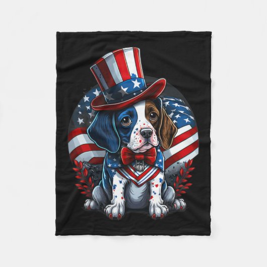 van juli Patriottische Engels Pointer hond ons vla Fleece Deken (Voorkant)