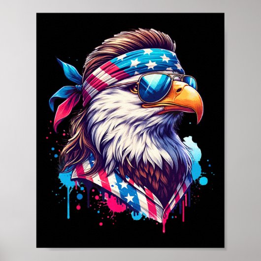 van juli patriottische grappige arend juli 4th USA Poster (Voorkant)