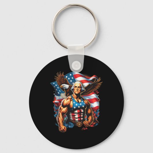 van juli patriottische grappige George Washington Sleutelhanger (Voorkant)