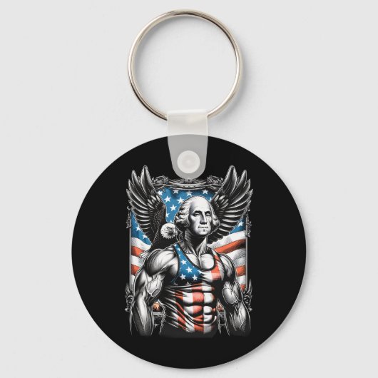 van juli patriottische grappige George Washington Sleutelhanger (Voorkant)