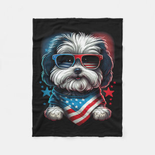 Van juli Patriottische Havanese Hond US vlag Fleece Deken