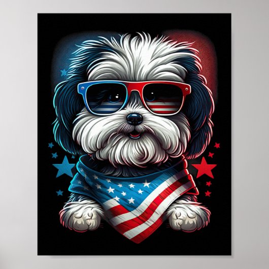 Van juli Patriottische Havanese Hond US vlag Poster (Voorkant)