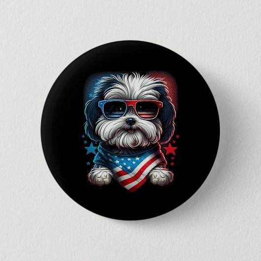 Van juli Patriottische Havanese Hond US vlag Ronde Button 5,7 Cm (Voorkant)