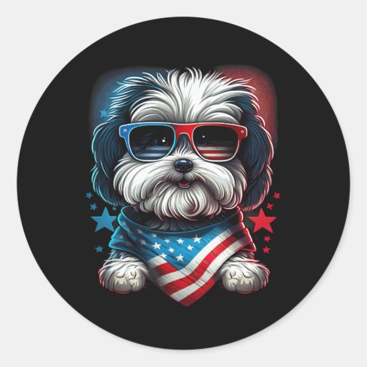 Van juli Patriottische Havanese Hond US vlag Ronde Sticker (Voorkant)