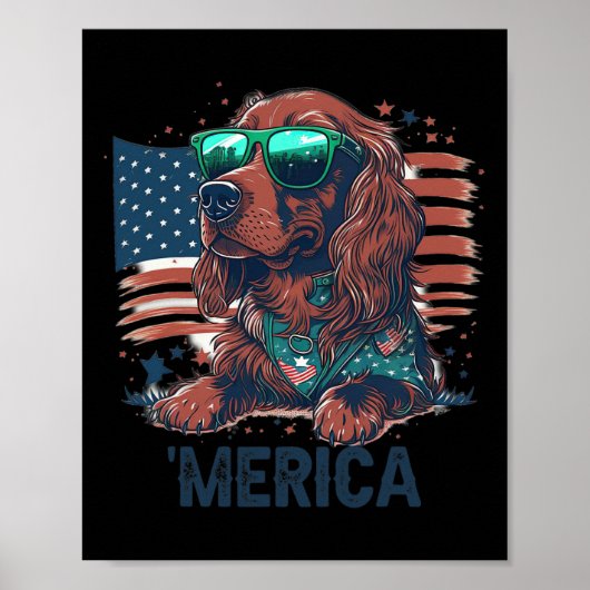 van juli patriottische Ierse setter hond Amerika Poster (Voorkant)