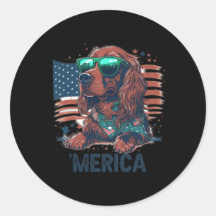 van juli patriottische Ierse setter hond Amerika Ronde Sticker