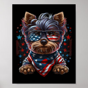 van juli Patriottische Yorkie hond Amerikaanse vla Poster