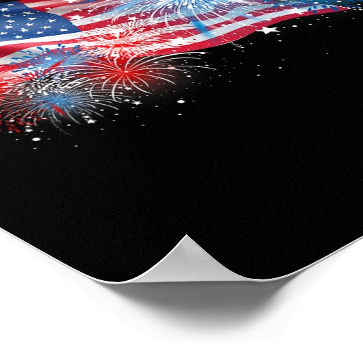van juli rood wit en blauw vuurwerk Show VS vlag Poster (Hoek)