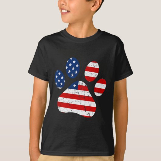 van juli Schattigee hondenpoot VS Amerikaanse vlag T-shirt (Voorkant)