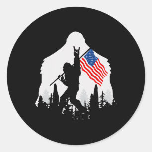 Van juli Shirt Bigfoot Sasquatch Amerikaanse vlag Ronde Sticker