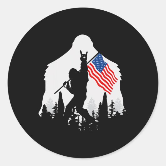 Van juli Shirt Bigfoot Sasquatch Amerikaanse vlag Ronde Sticker (Voorkant)