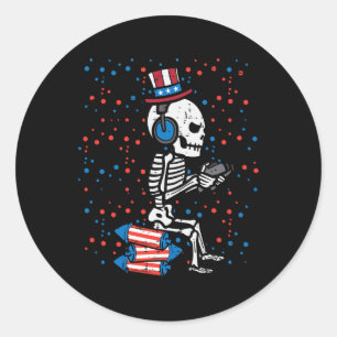 van juli skelet gamer grappig amerika jongens Kind Ronde Sticker