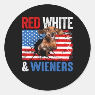 van juli teckel hondenshirt rood wit en wieners ronde sticker