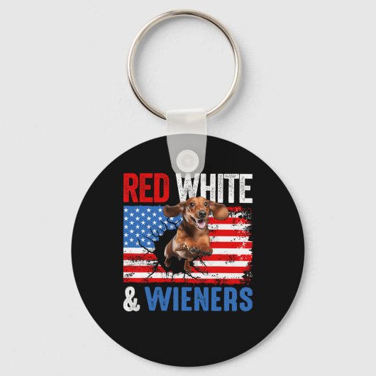 van juli teckel hondenshirt rood wit en wieners sleutelhanger (Voorkant)