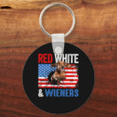 van juli teckel hondenshirt rood wit en wieners sleutelhanger (Voorkant)