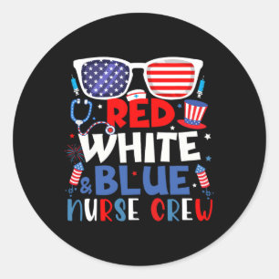 Van juli Verpleegster Crew Vuurwerk Patriottische Ronde Sticker