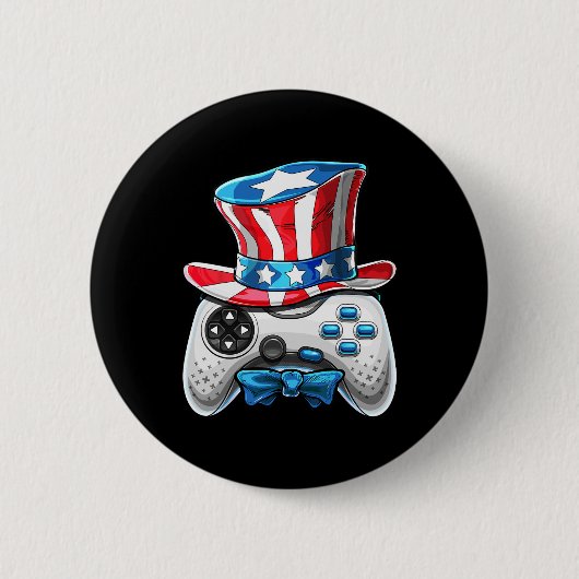 van juli videospel Amerikaanse vlag oom Sam Gamer Ronde Button 5,7 Cm (Voorkant)